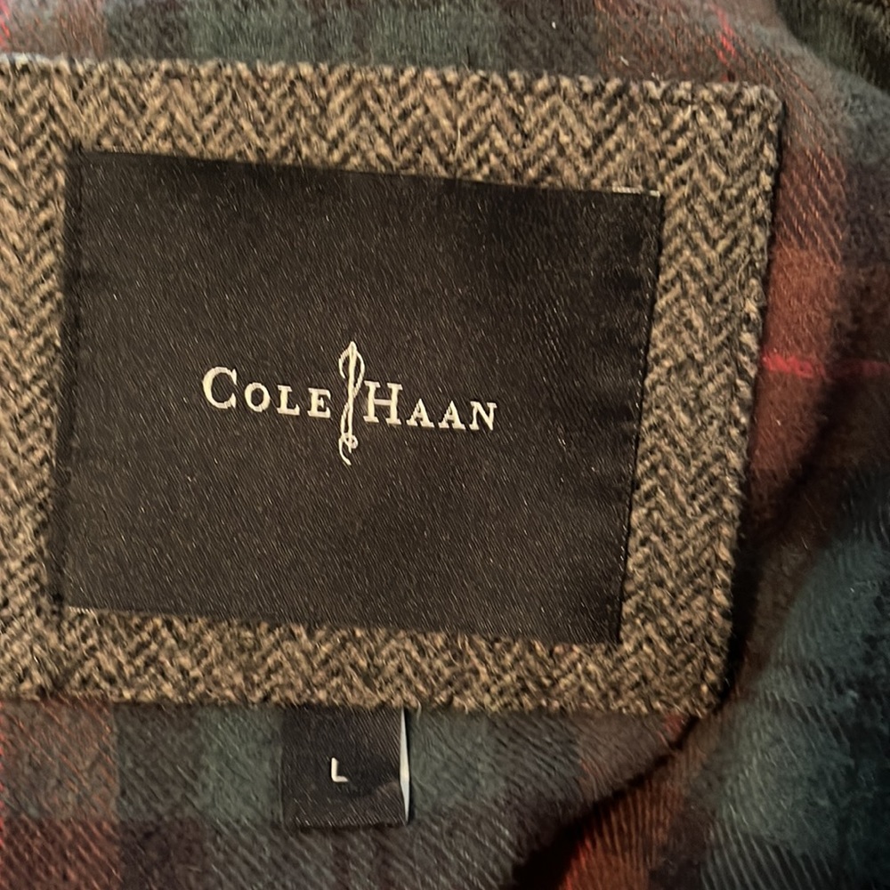 Cole Haan Car Coat Dark Brown Herringbone, Lambskin Trim - Picture 14 of 14